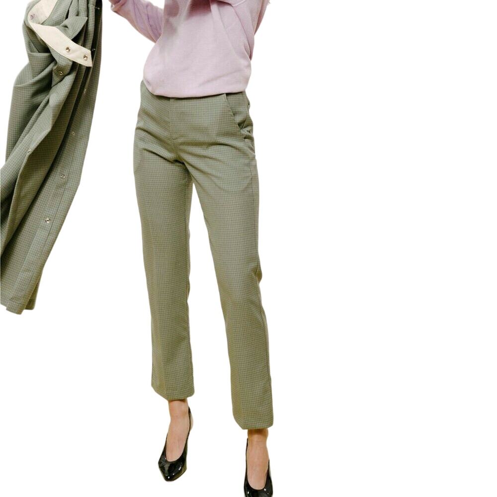 CARLEEN Poppy Pants Sage Wool Grid Check Women's Size 2